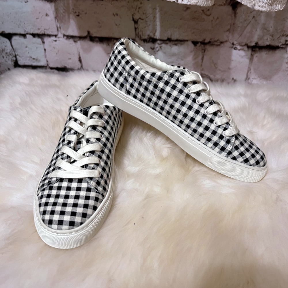 J. Crew Gingham Canvas Sneakers, Navy and White, Women’s 9M, NEW